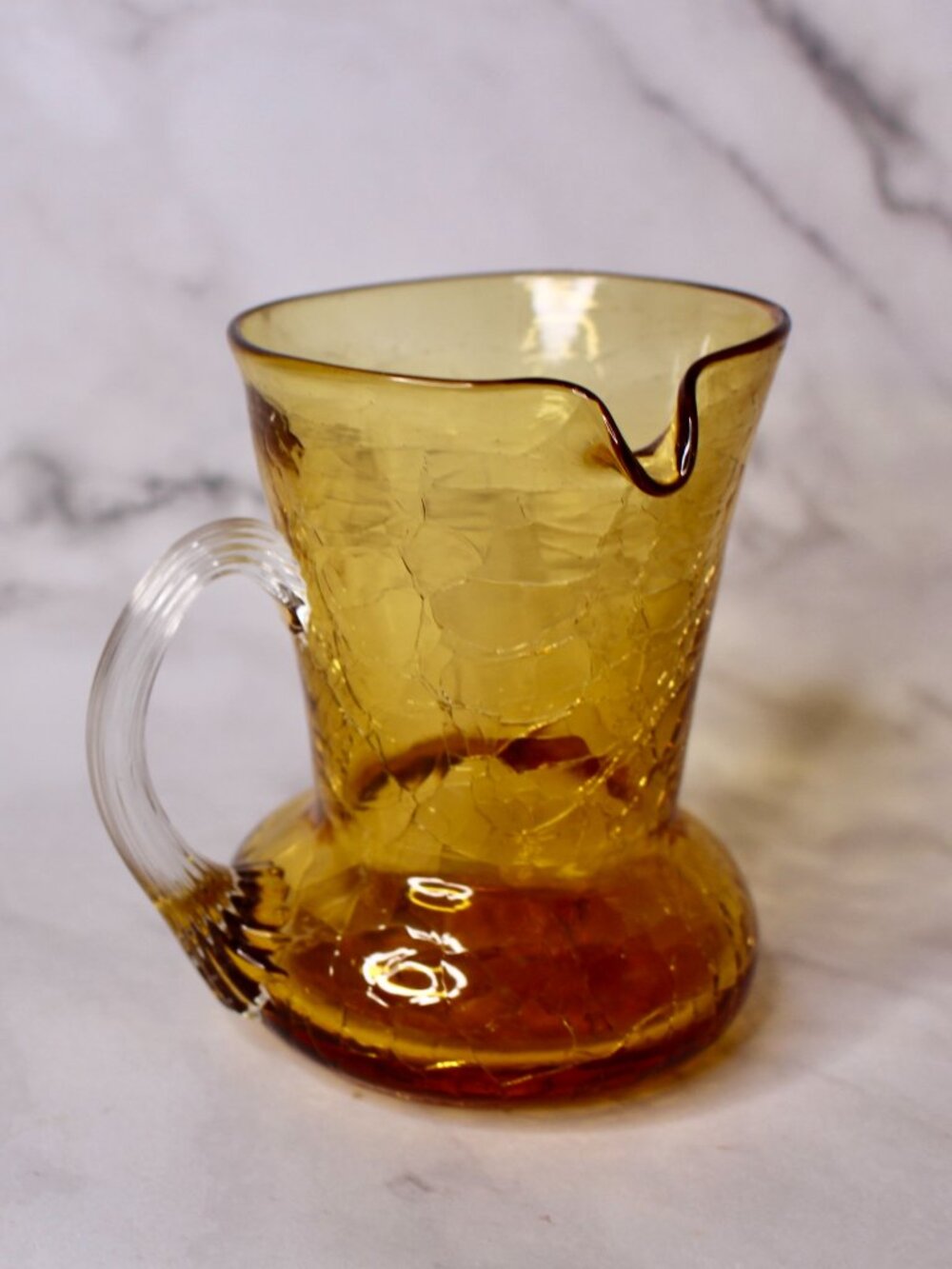 Small Vintage Amber Crackle Glass Pitcher